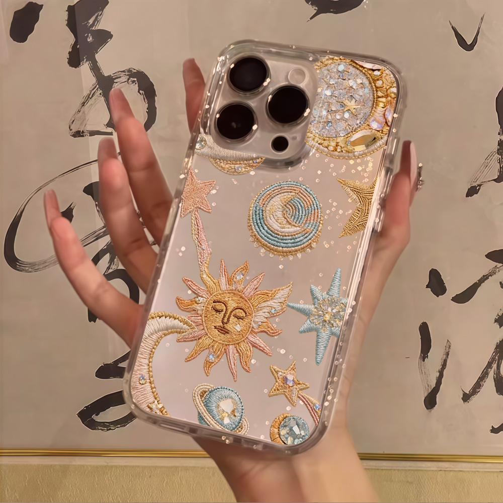 Clear Shockproof Bumper Case - Creativity Stars Moon Clear Glitter Phone