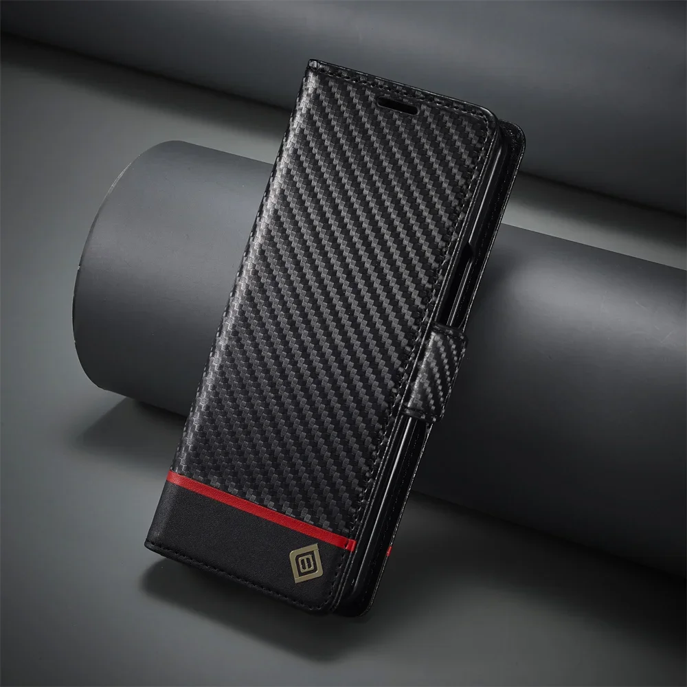 Leather Wallet Card Holder Phone Cover - Luxury Carbon Fiber PU Leather Cover