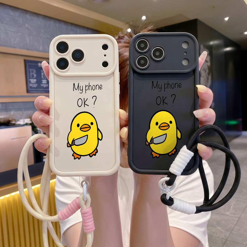 Cute Cartoon Wrist Strap Silicone Case - Cute Cartoon Duck Wrist Strap Phone