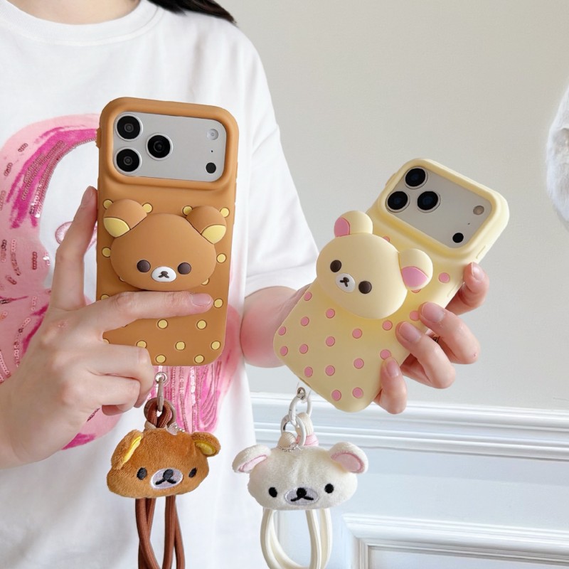 Cute Cartoon Wrist Strap Silicone Case - 3D Rilakkuma Bear Polka Dot Silicone