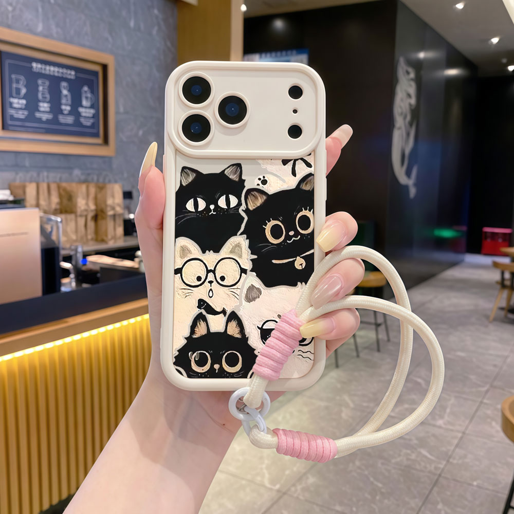 Cute Cartoon Wrist Strap Silicone Case - Shockproof Lanyard Cute Cartoon Cat Phone