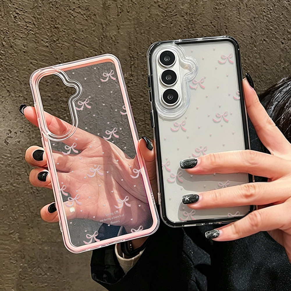 Clear Shockproof Bumper Case - Cute Pink Bow Soft Phone Case