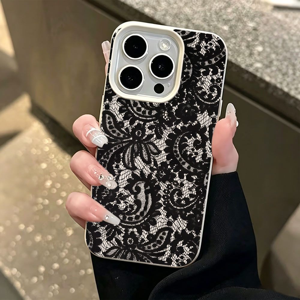 Vintage Floral Pattern Soft Case - Black Vintage Floral Lace Lychee Pattern