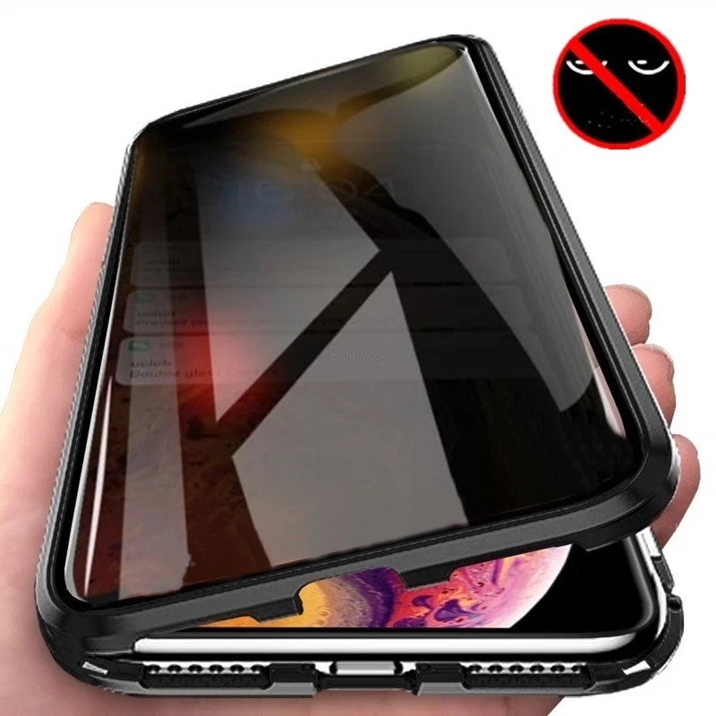 Anti Spy Privacy Glass Case - Magnetic Tempered Glass Privacy Metal Case