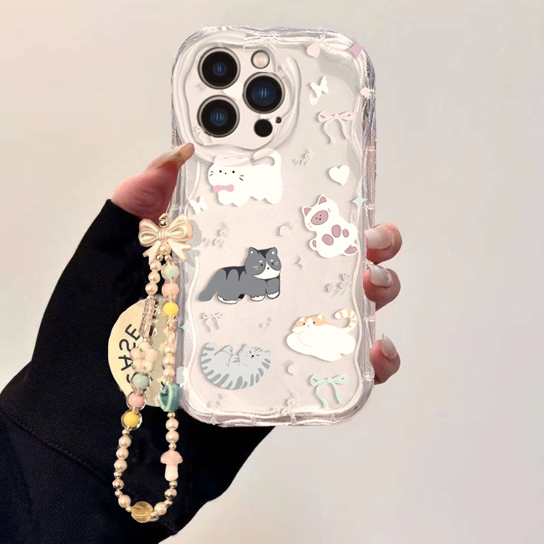 Cute Cat Bow Wrist Chain Case  - Cute Cartoon Wrist Strap Silicone Case review and price