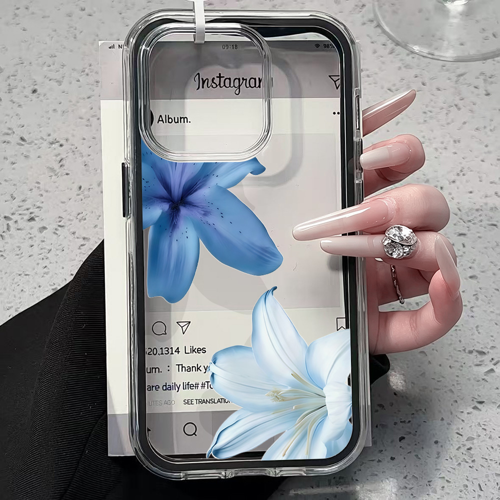 Blue Lily Flower Clear Phone C - Clear Shockproof Bumper Case review and price