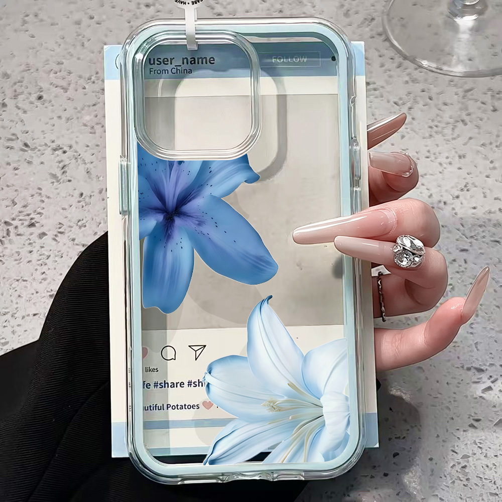 Blue Lily Flower Clear Phone C - Clear Shockproof Bumper Case review and price