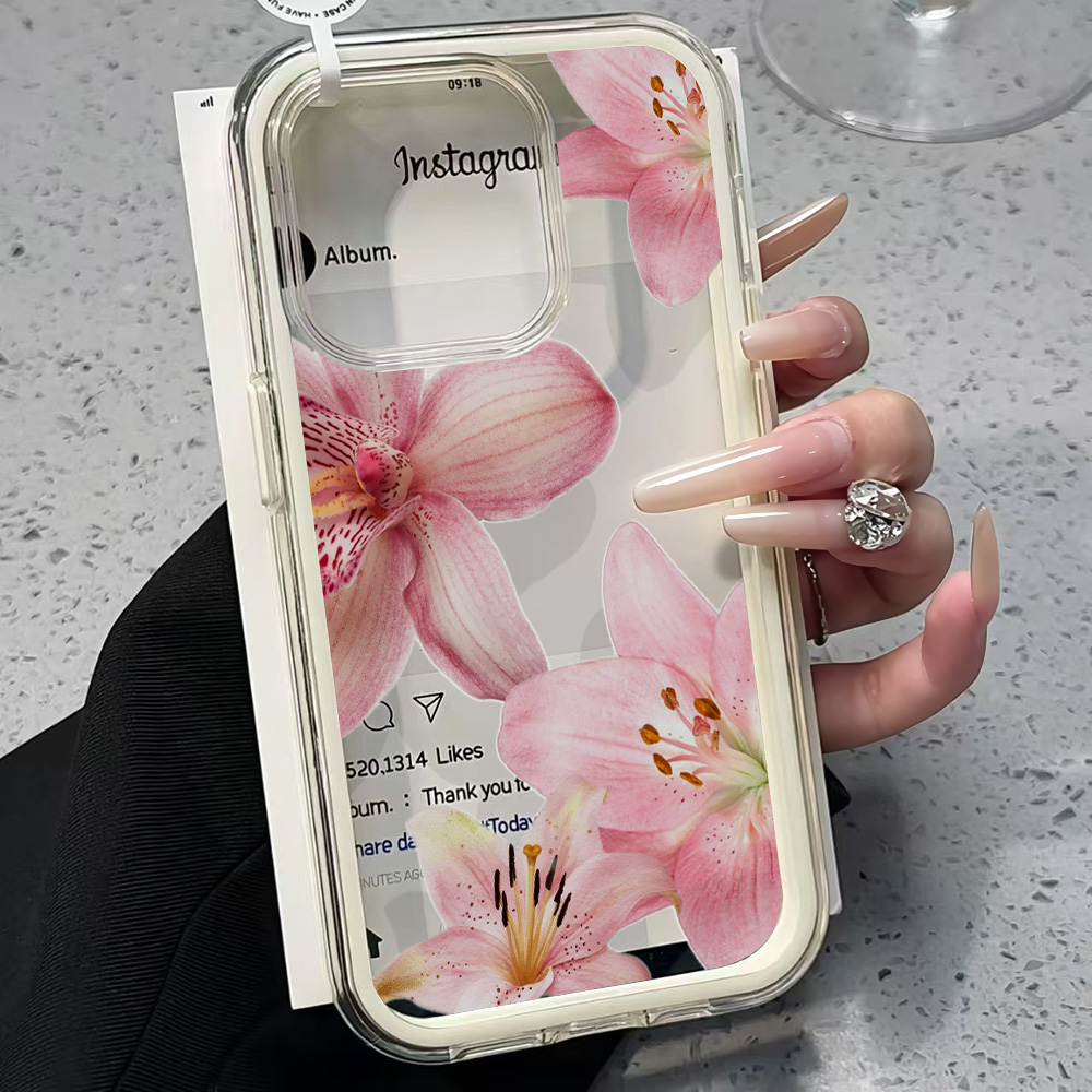 Pink Lily Flower Clear Phone C - Clear Shockproof Bumper Case review and price