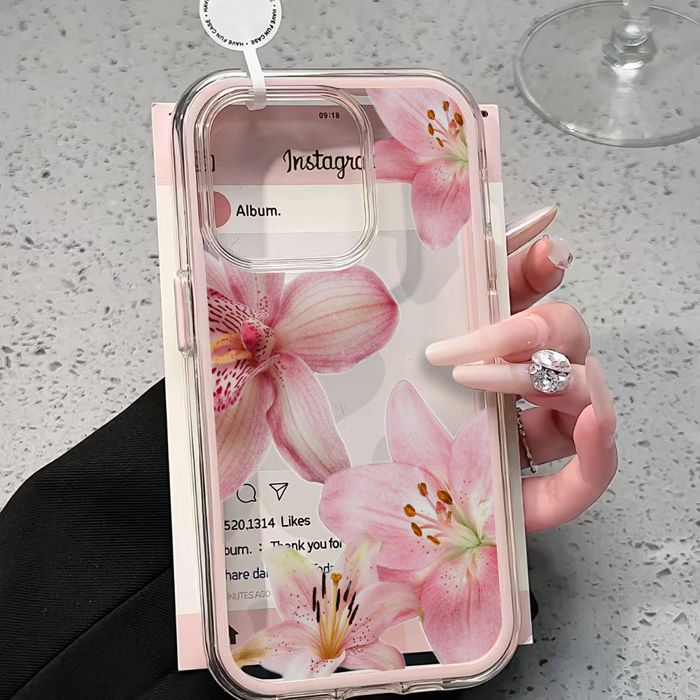 Pink Lily Flower Clear Phone C - Clear Shockproof Bumper Case review and price