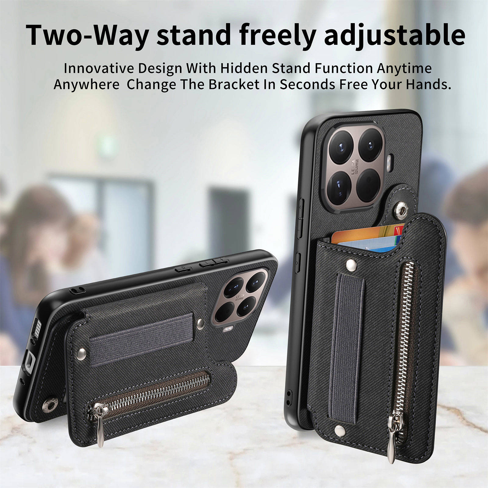 RFID Wrist Strap Zipper Wallet - Leather Wallet Card Holder Phone Cover review and price