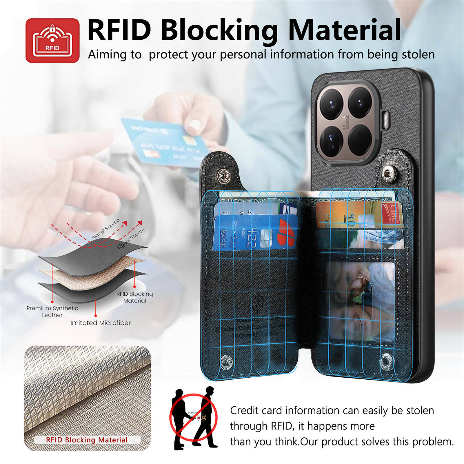 RFID Wrist Strap Zipper Wallet - Leather Wallet Card Holder Phone Cover review and price