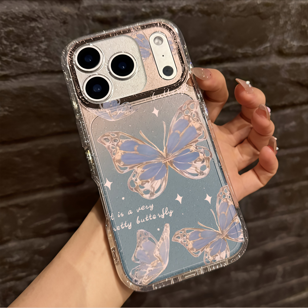 Luxury Blue Butterfly Clear Gl - Clear Shockproof Bumper Case review and price