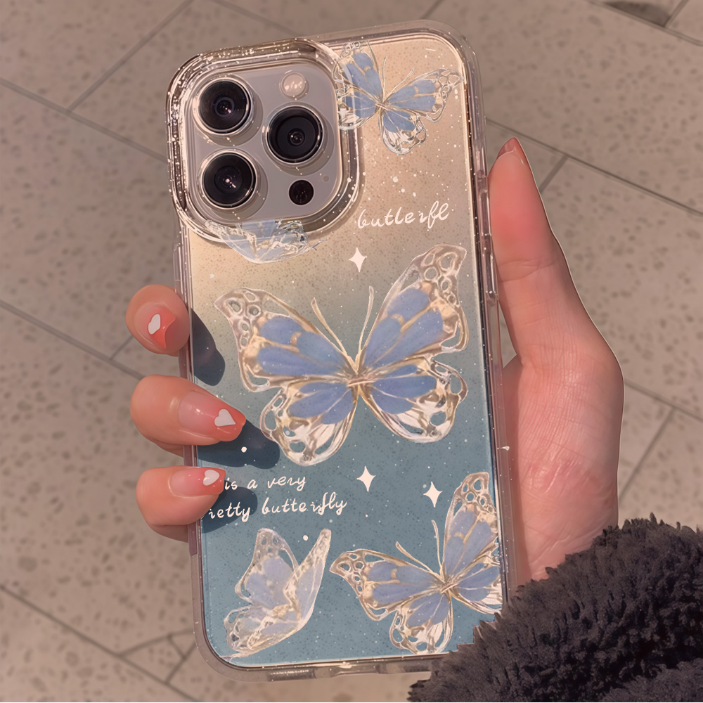 Luxury Blue Butterfly Clear Gl - Clear Shockproof Bumper Case review and price